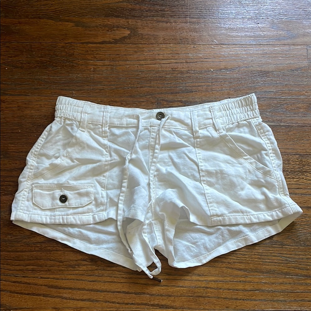 Happily Grey White Linen Blend Pull-up Shorts